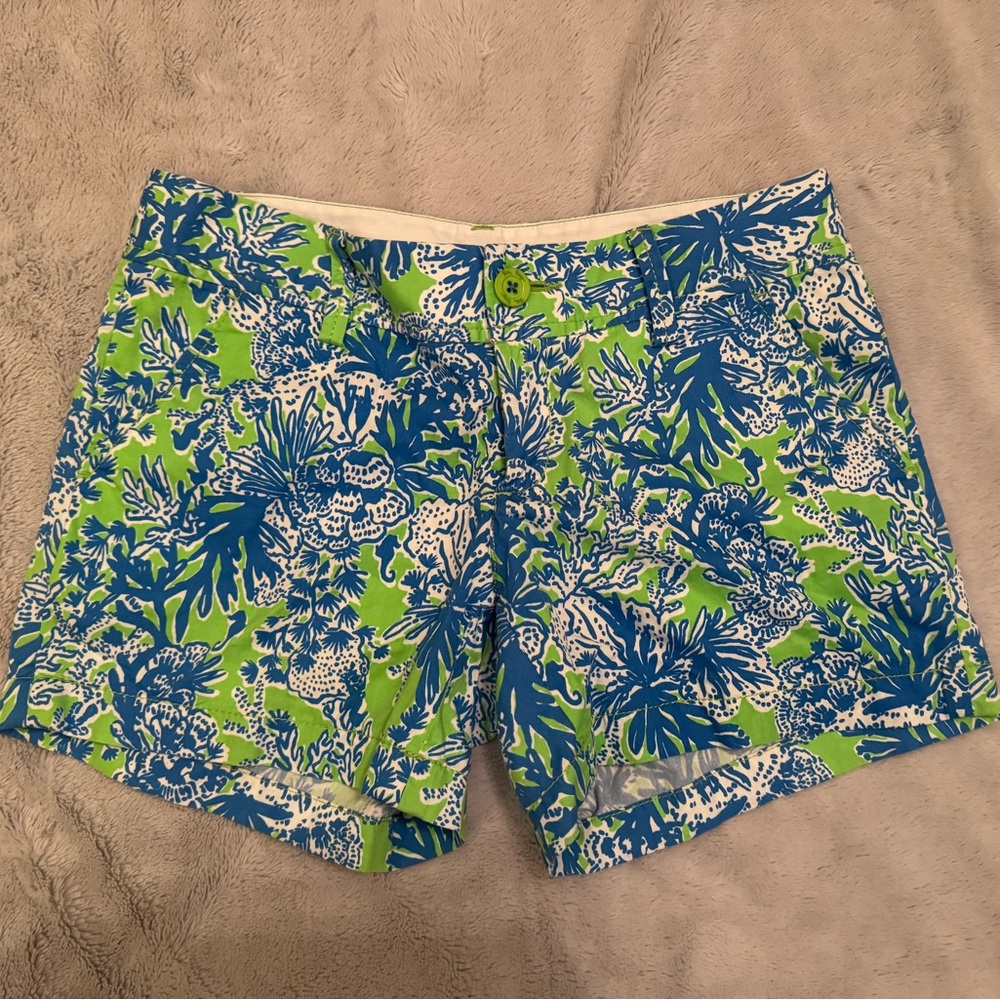 Lilly Pulitzer Callahan Short Blue‎ Green Tropical Floral Cotton Size 2